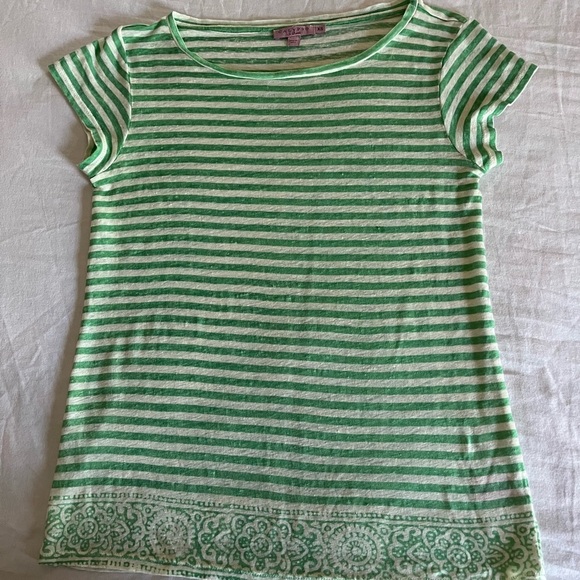 Calypso St. Barth Green and White Linen Short Sleeve Tee Womens Sz XS EUC - Picture 14 of 14